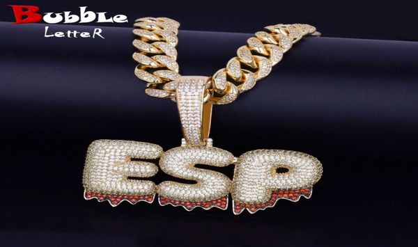 

custom name bubble letter necklace red color material copper cubic zircons hip hop rock street1776597, Silver