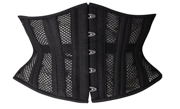 

24 steel bones women mesh instant shape waist trainer underbust corset body shapers 28cm height torso girdles waist slimming belt 3209701, Black;white