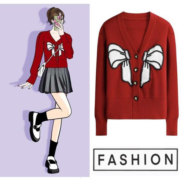 

v neck cardigan sweater womens slimming short autumn and winter korean design niche coat, White;black