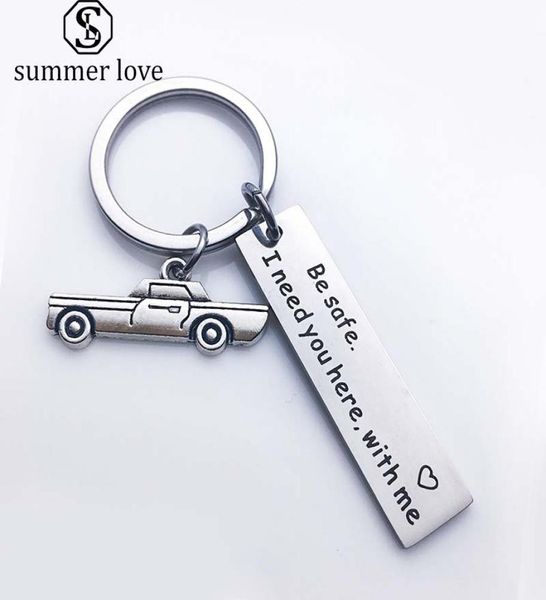 

2019 new personalized keychain drive safe i need you here with me engraved keychain aluminum fashion jewelry boyfriend father day 5162676, Slivery;golden