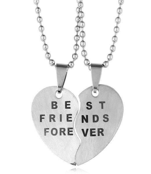 

1pair half stainless steel love heart pendant friends necklace friendship gift for couple colar kolye collier collares5260422, Silver