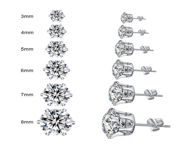 

2020 fashion crown cz stud earrings for women classic 3mm8mm shining zircon stud earring silver color ears for men crystal earrin8698129, Golden;silver