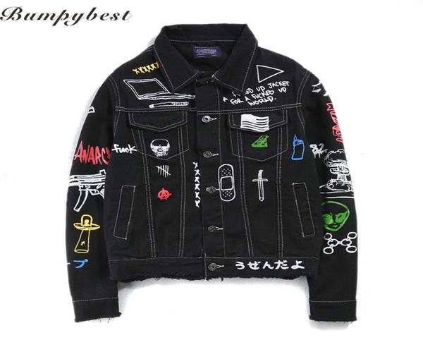 

2017 jeans jacket men women streets doodle denim coat male motorbike jean coat jackets asian size6598812, Black;brown