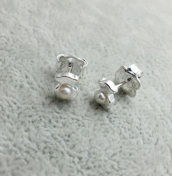 

bear jewelry 925 sterling silver earrings pendientes super power de plata con perla fits european jewelry style gift 8124035406935675, Golden;silver