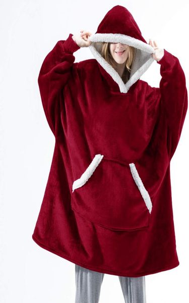 

autumn winter berber fleece lazy blanket home casual plush sweater fleece sweatshirt sweater blanket coat oodie9777142, Black