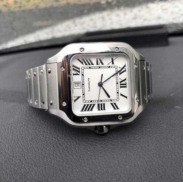 

superclone santos watch original thick 9.08mm cater manual steel mens watches wssa0009with quick link switch strap yz94 mechanical movement, Slivery;golden