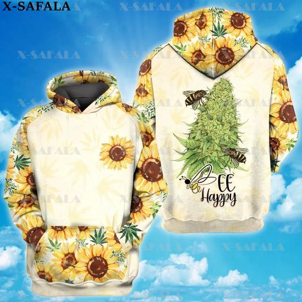 

men's hoodies sweatshirts smoker sunflower bee love weed leaf 3d print zipper hoodie man female pullover sweatshirt hooded jacket jerse, Black