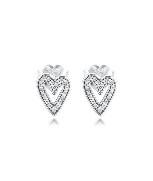 

new 100 real 925 sterling silver sparkling hand heart stud earrings white crystal original style brand woman fashion diy jewe4265420, Golden;silver