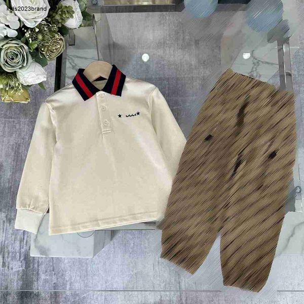 

fashion kids autumn sets baby tracksuits size 100-150 cm 2pcs long sleeved polo shirt and khaki casual pants aug30, White