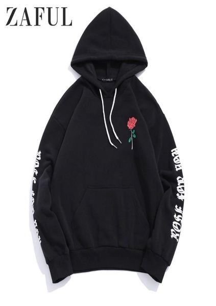 

zaful rose letter graphic fleece pullover hoodie full sleeves flower letter printed casual sweatshirts autumn outdoor wearing t2005259346, Black