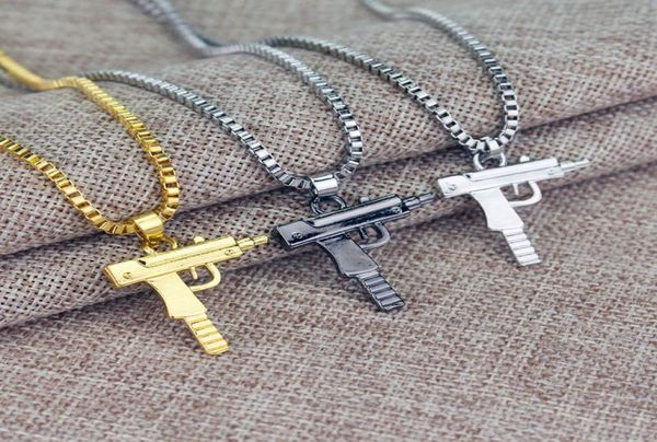 

gold rose vintage plated pistol uzi gun pendants necklaces hip hop uzi neck chain necklace for men women party accessories punk7764140, Silver