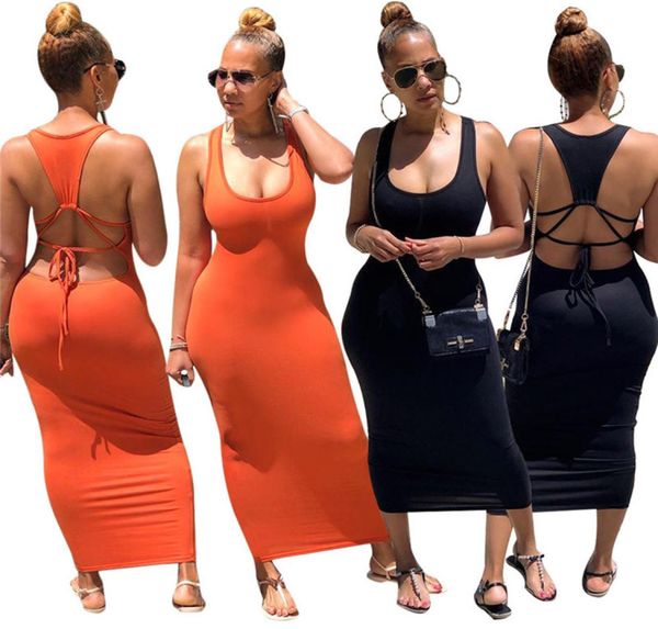 

women solid long dresses backless scoop neck tshirt maxi dresses sleevless tank dresses stretch sxl summer nighclub clothing 1235808, Black;gray