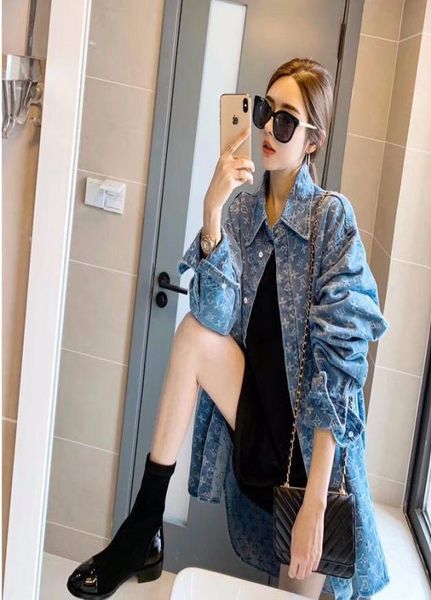 

web celebrity same coat women039s taste retro denim jacquard shirt long sleeve korean version of large lovers shirt trend8771150, White