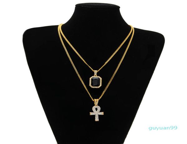 

egyptian ankh key of life bling rhinestone cross pendant with red ruby pendant necklace set men hip hop jewelry5408394, Silver