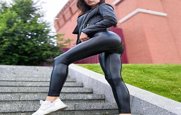 

fashion women faux leather thin black pu leggings calzas mujer stretchy casual pencil pants elastic legging1041770, Black;white