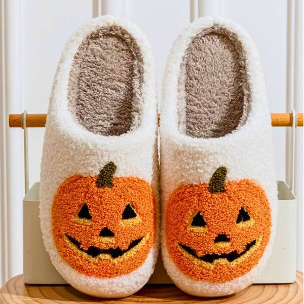 

slippers halloween pumpkin womens ghost sandals home cotton shoes slides man indoor bedroom plush fur flat winter 230831, Black