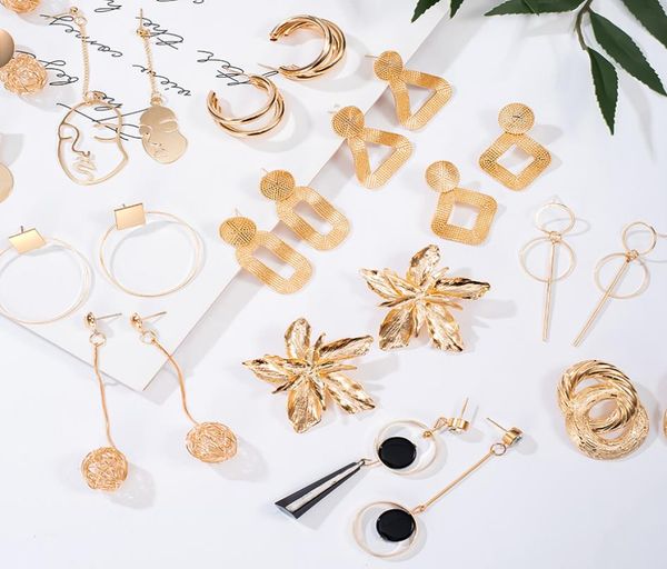 

2020 large statement drop geometric gold metal jewelry women big dangle hanging fashion modern female earrings5270902, Golden;silver