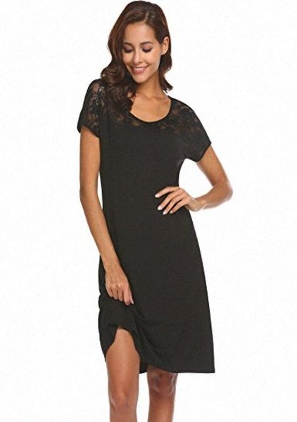 

ouch sleepwear womens soft nightgown short sleeve lace sleepshirt sleep dress women clothing dresses shop for womens dress jfna5282101, Black;gray