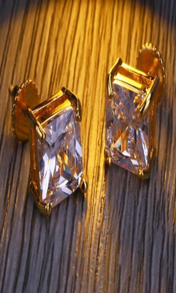 

mens hip hop stud earrings jewelry fashion hiphop screw back square gold silver simulated diamond earring for men5294362, Golden;silver