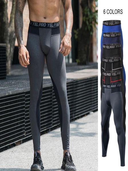 

whole quick dry pants mens gym clothing sports tights pro 6 colors stitching color long leggings pants handsome charming line 5485854, Black