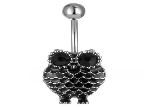 

d0198 owl black belly navel stud01234567891011126815611, Silver
