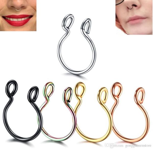 

50pc steel 20g dainty faux nose rings fake septum rings hoop nostril piercing fake clip on nose rings oreja piercings jewelry5811269, Silver