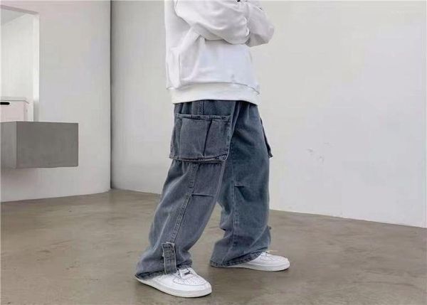 

men039s jeans baggy for men springautumn hongkong style trend straight wideleg pants male high street loose washed midwaist2847279, Blue
