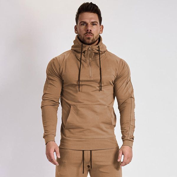 

men's hoodies sweatshirts sports training gym mens hoodie slim fit stretch long sleeve hooded for men autumn fashion zipper streetwear, Black