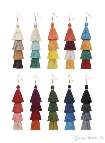 

10 colors fashionable bohemian long tassel earrings female multilayer handmade earring eardrop dangle chandelier whole selling9307752, Silver