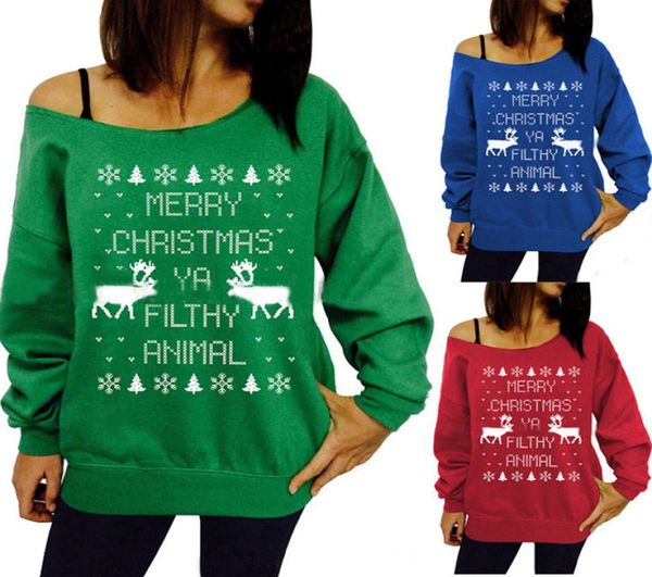 

womens letter animal print shirts hoodies sweater autumn sweatshirt off shoulder pullover christmas party ladies blouse 5 col3425681, Black