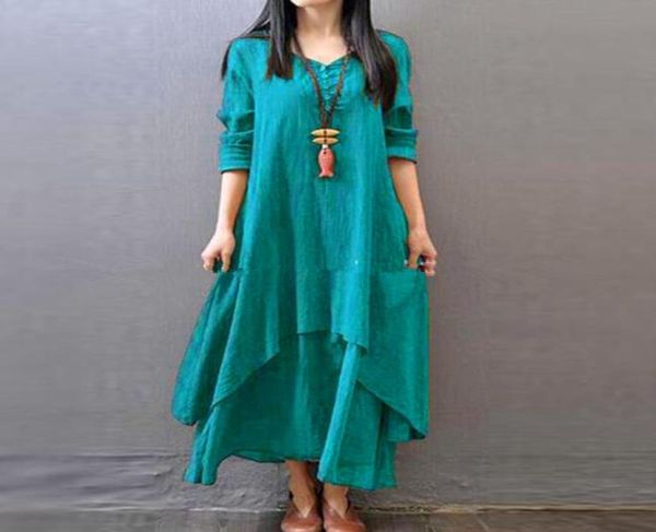 

fashion women peasant ethnic boho autumn cotton linen long sleeve maxi dress gypsy shirt dress kaftan vestidos de verano w7084699650, Black;gray