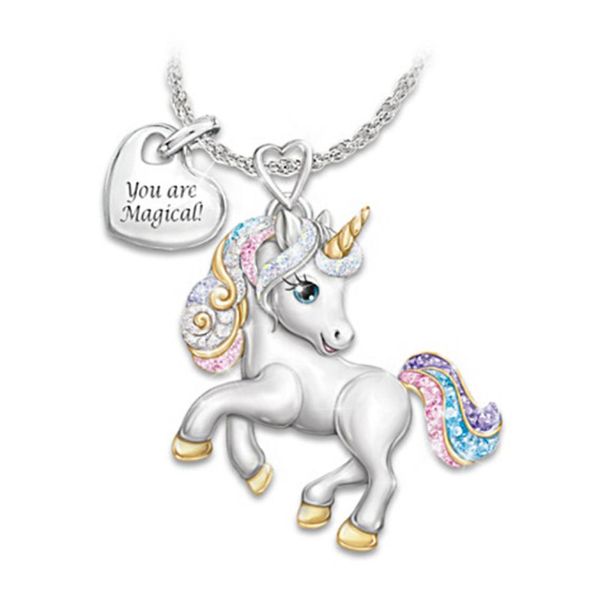 

you are magical unicorn necklace for women lady unicorn pendant necklace children039s day gift colorful pink purple and blue cr5989695, Silver