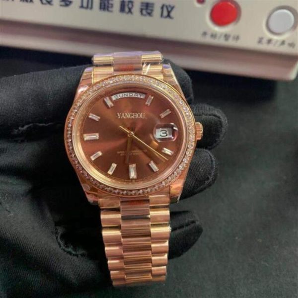 

bp watches brown date automatic men white 3255 movement 904l day gold watch time r228345 rose champagne crystal wristwatch269v, Slivery;brown