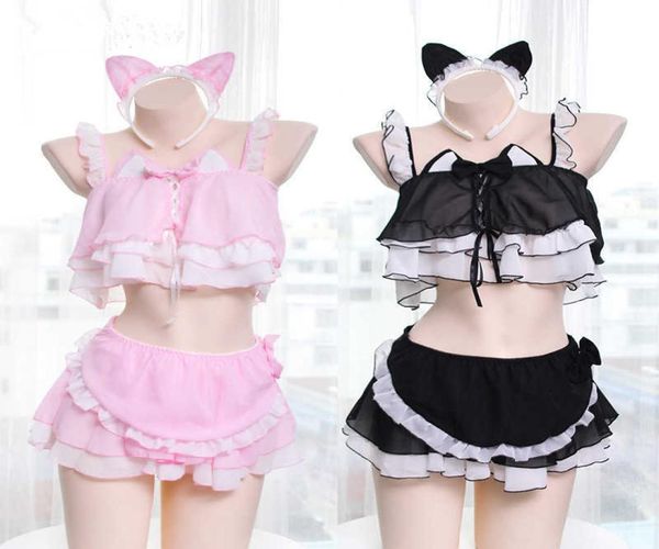 

japanese woman costume cat cosplay lolita lingerie kawaii cute apron maid outfit for women girls stripper clothes dancewear y8793167, Black;white