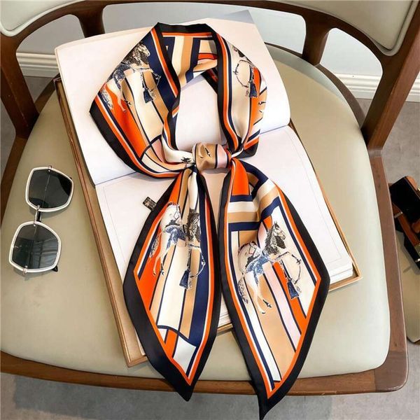 

carriage decoration spring and autumn temperament thin scarf fashionable small womens all matching narrow ribbon, Blue;gray
