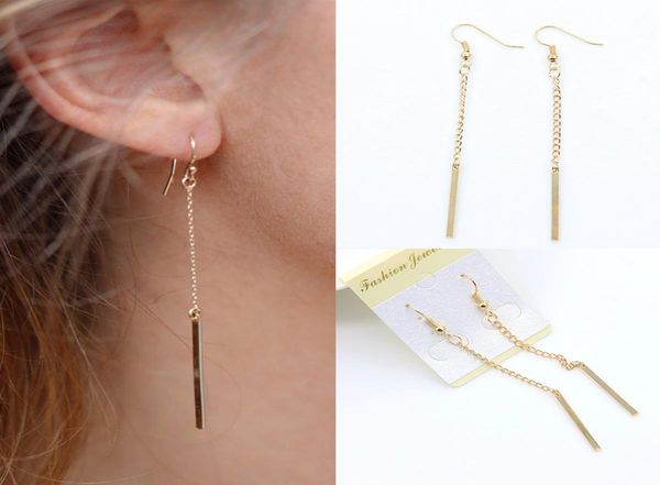 

european and american fashion long style simple with geometric metal chain earrings elegant ladies tassel earrings9423170, Golden;silver