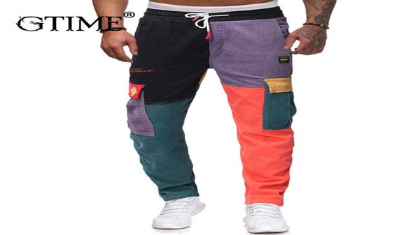 

gtime drop man pants color block patchwork corduroy pant streetwear harajuku jogger sweatpant cotton trousers 2019 zs564466356, Black
