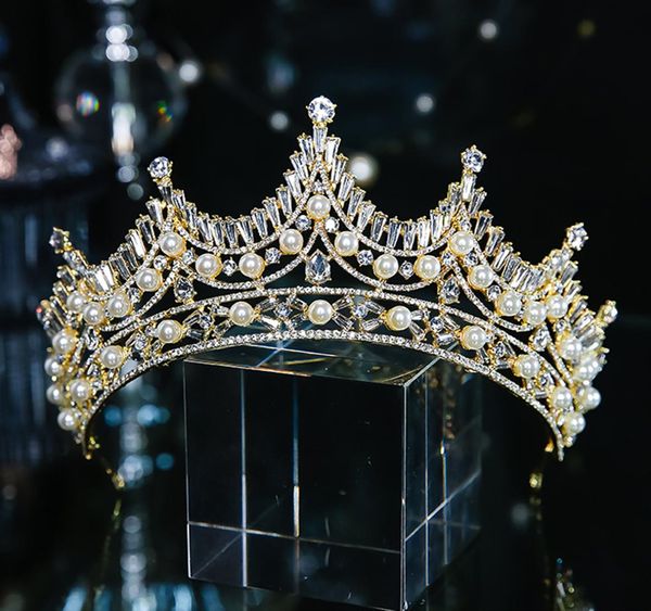 

drop tiara crystal pearl headdress wedding hair accessories crown head jewelry headband party headpieces7640583, White;golden