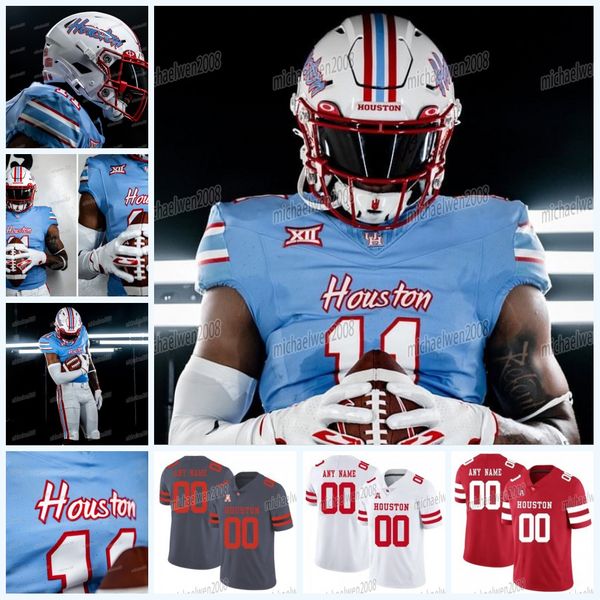 

custom houston cougars oilers-inspired football jersey clayton tune mulbah car alton mccaskill nathaniel dell christian trahan donavan mutin, Black