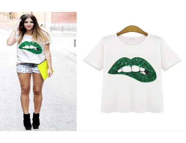 

fashion lip mouth print tshirts for women plus size black crop funny print t shirt short sleeve tshirt wt35 wr8721312319172, White