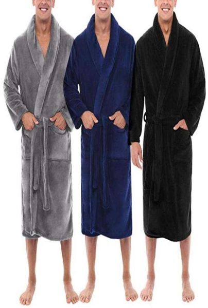 

2020 new men shawl collar fleece solid color long bath robe home gown sleepwear men clothing h082563570921016769, Black;brown