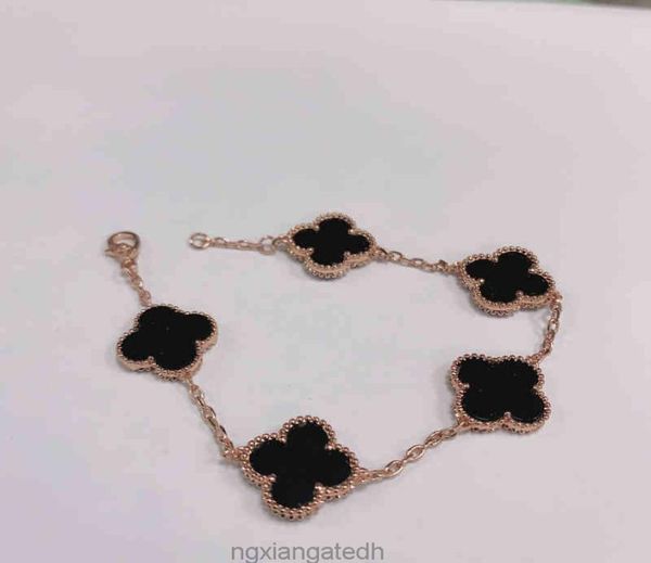 

925 sterling silver necklace clover bracelet female rose gold lucky birthday 3s19433959, Black