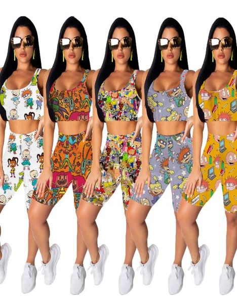 

women tracksuits designers clothes 2021 summer fashion print casual suit solid color suspender vest shorts two piece pantsuit 7856240, Gray