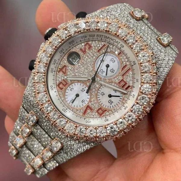 

qu7u manufacturer 25 to 29 carat brand custom dign men woman luxury hand set iced out diamond moissanite watch mechanical watch049q, Silver