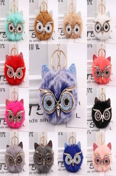 

faux rabbit fur pompoms keyring for women girl super cute animal pom pom for backpack creative owl fluffy keychain accessories6798143, Slivery;golden
