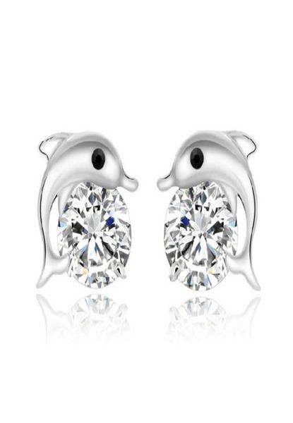 

natural austrian rhinestone crystal dolphin s925 sterling silver stud earrings classic rovski elements fashion class women girls gift4273646