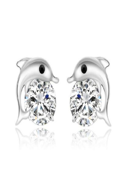 

natural austrian rhinestone crystal dolphin s925 sterling silver stud earrings classic rovski elements fashion class women girls gift5060471