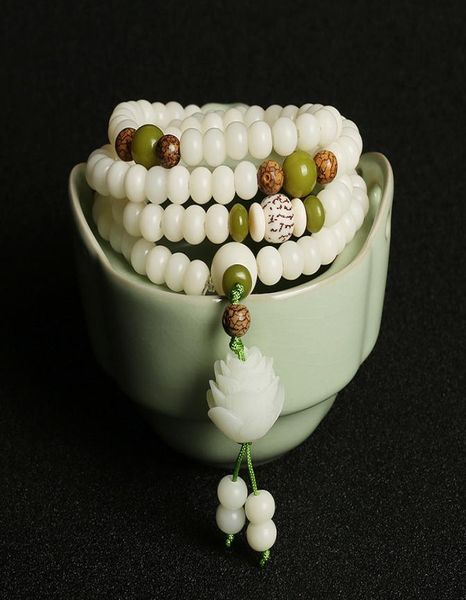 

1088mm10mm original design natural white bodhi root beads strands lotus bracelet for women meditation balancing jewelry gift6501171, Black