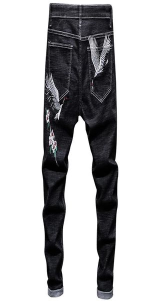 

2020 autumn black stretch jeans winter men039s embroidered redcrowned crane jeans new european and american style straight den5197134, Blue