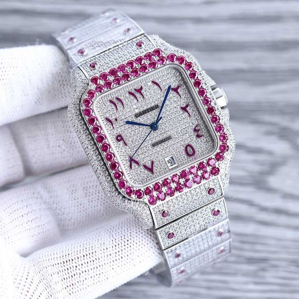 

superclone santos watch for men 4555 diamonds iced out wristwatches mc3i mechanical movement uhr montre cater prx with box, Slivery;golden